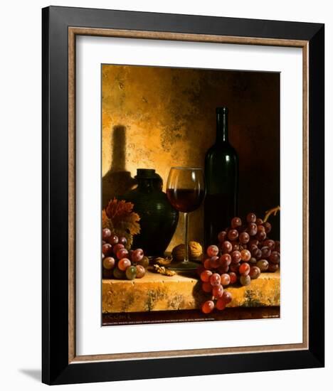 Wine Bottle, Grapes and Walnuts-Loran Speck-Framed Art Print