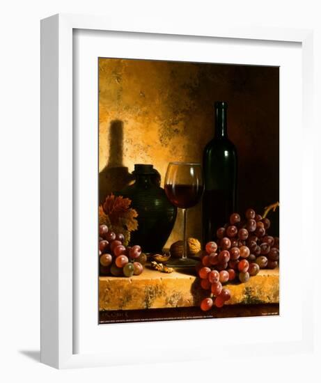 Wine Bottle, Grapes and Walnuts-Loran Speck-Framed Art Print