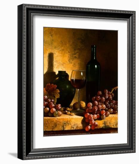 Wine Bottle, Grapes and Walnuts-Loran Speck-Framed Art Print