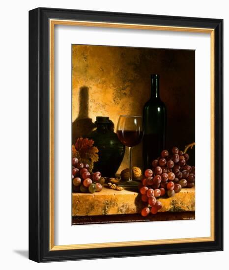 Wine Bottle, Grapes and Walnuts-Loran Speck-Framed Art Print