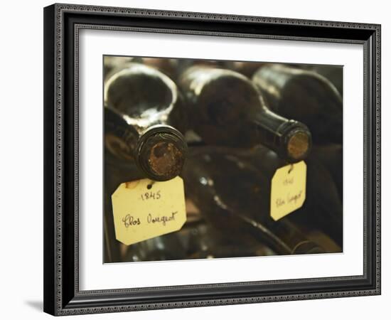 Wine Cellar and Bottles of Clos De Vougeot, France-Per Karlsson-Framed Photographic Print