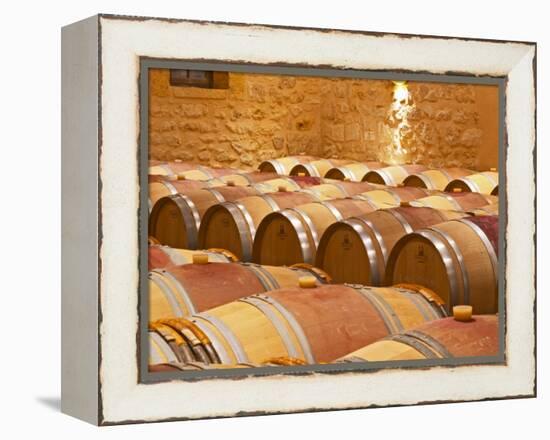 Wine Cellar, Barriques Barrels, Chateau Grand Mayne, Saint Emilion, Bordeaux, France-Per Karlsson-Framed Premier Image Canvas