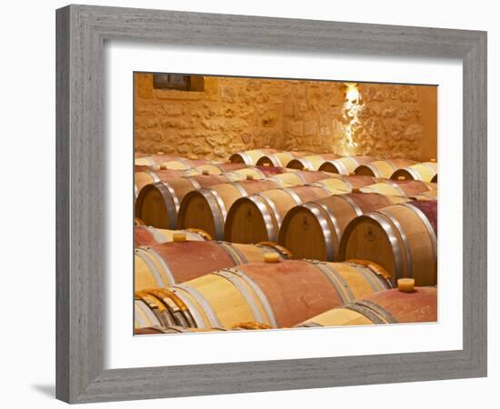 Wine Cellar, Barriques Barrels, Chateau Grand Mayne, Saint Emilion, Bordeaux, France-Per Karlsson-Framed Photographic Print