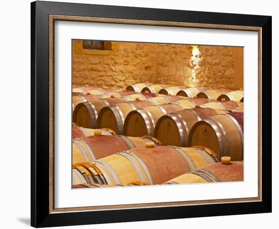 Wine Cellar, Barriques Barrels, Chateau Grand Mayne, Saint Emilion, Bordeaux, France-Per Karlsson-Framed Photographic Print