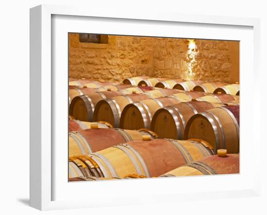 Wine Cellar, Barriques Barrels, Chateau Grand Mayne, Saint Emilion, Bordeaux, France-Per Karlsson-Framed Photographic Print