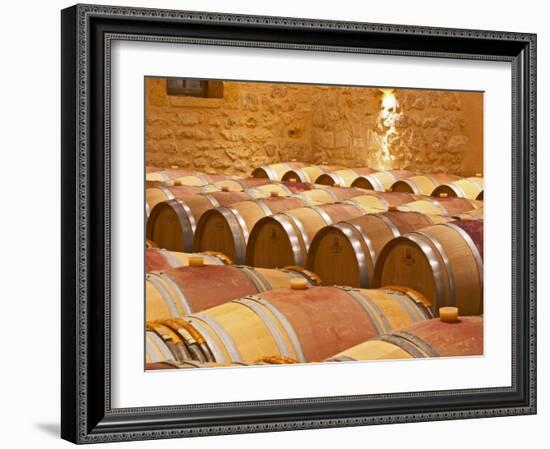 Wine Cellar, Barriques Barrels, Chateau Grand Mayne, Saint Emilion, Bordeaux, France-Per Karlsson-Framed Photographic Print