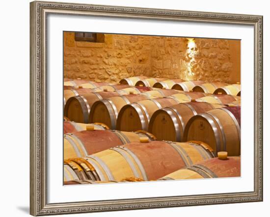 Wine Cellar, Barriques Barrels, Chateau Grand Mayne, Saint Emilion, Bordeaux, France-Per Karlsson-Framed Photographic Print