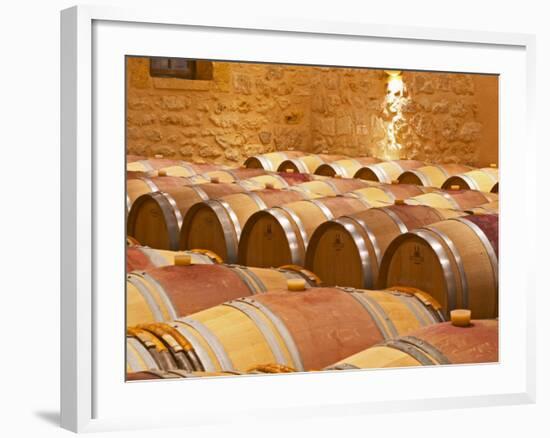 Wine Cellar, Barriques Barrels, Chateau Grand Mayne, Saint Emilion, Bordeaux, France-Per Karlsson-Framed Photographic Print