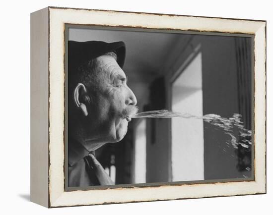 Wine Cellar Master and Taster Spitting Wine-Carlo Bavagnoli-Framed Premier Image Canvas