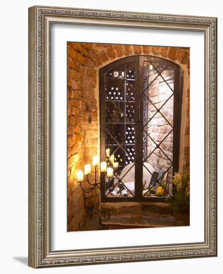 Wine Cellar with Bottles Behind Iron Bars, Stockholm, Sweden-Per Karlsson-Framed Photographic Print