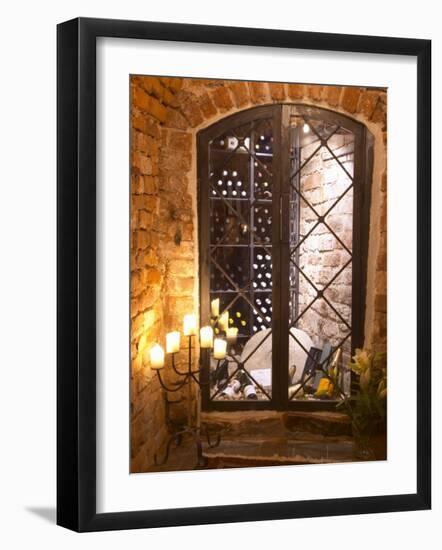 Wine Cellar with Bottles Behind Iron Bars, Stockholm, Sweden-Per Karlsson-Framed Photographic Print