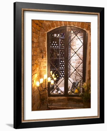 Wine Cellar with Bottles Behind Iron Bars, Stockholm, Sweden-Per Karlsson-Framed Photographic Print