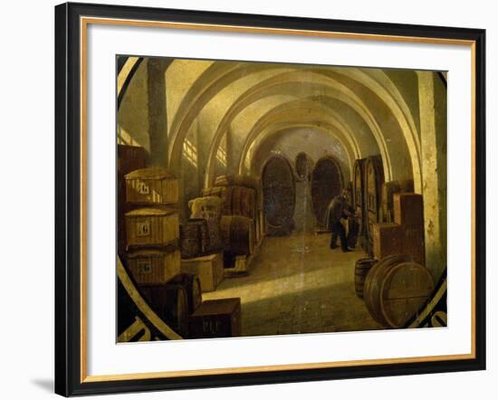 Wine Cellar with Wine Barrels-null-Framed Giclee Print