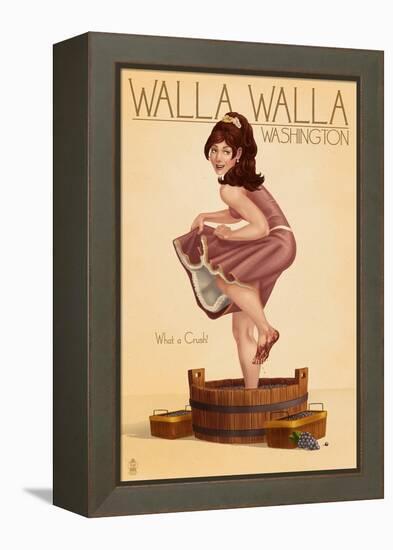 Wine Crushing Pinup Girl - Walla Walla, Washington-Lantern Press-Framed Stretched Canvas