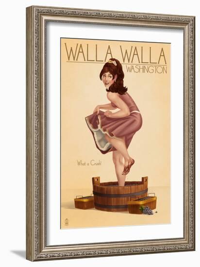 Wine Crushing Pinup Girl - Walla Walla, Washington-Lantern Press-Framed Art Print