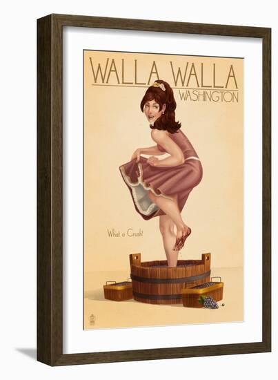 Wine Crushing Pinup Girl - Walla Walla, Washington-Lantern Press-Framed Art Print