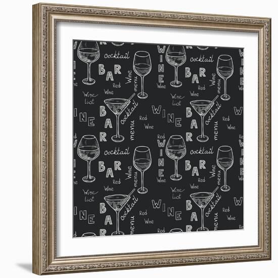 Wine Glasses Pattern-TashaNatasha-Framed Art Print