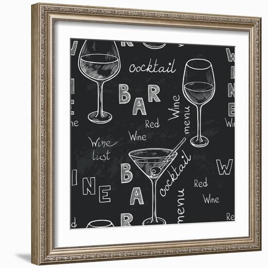 Wine Glasses Pattern-TashaNatasha-Framed Art Print