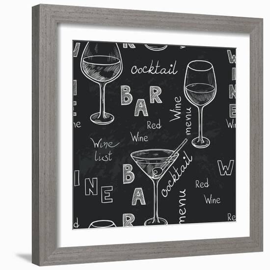 Wine Glasses Pattern-TashaNatasha-Framed Art Print