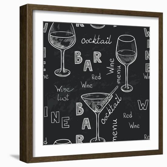 Wine Glasses Pattern-TashaNatasha-Framed Art Print