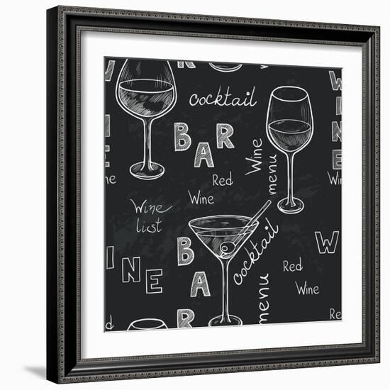 Wine Glasses Pattern-TashaNatasha-Framed Art Print