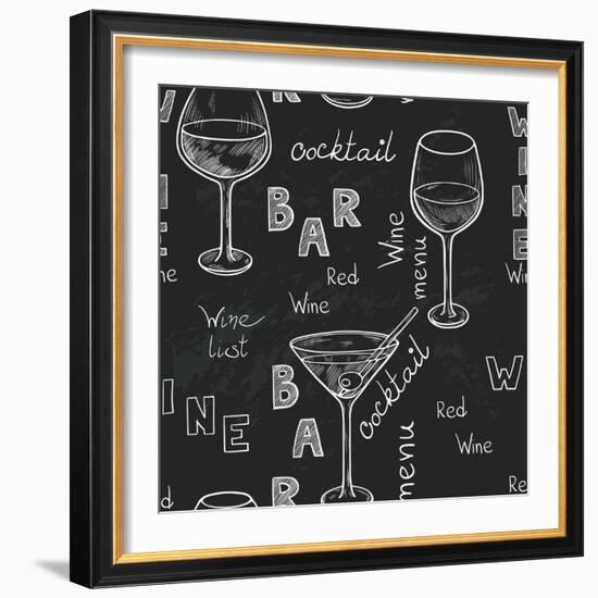 Wine Glasses Pattern-TashaNatasha-Framed Art Print