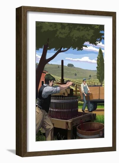 Wine Grape Crushing-Lantern Press-Framed Premium Giclee Print