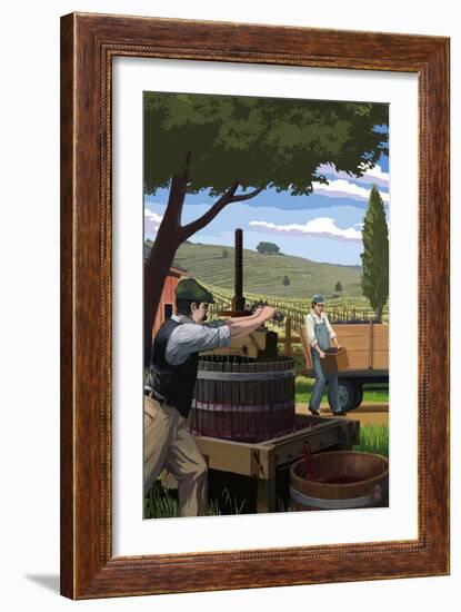 Wine Grape Crushing-Lantern Press-Framed Art Print