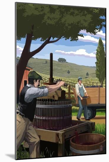 Wine Grape Crushing-Lantern Press-Mounted Art Print