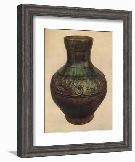 'Wine Jar with Hunting Scene in Relief. Han Dynasty, 206 BC - AD 221, (1927)-Edward F Strange-Framed Giclee Print