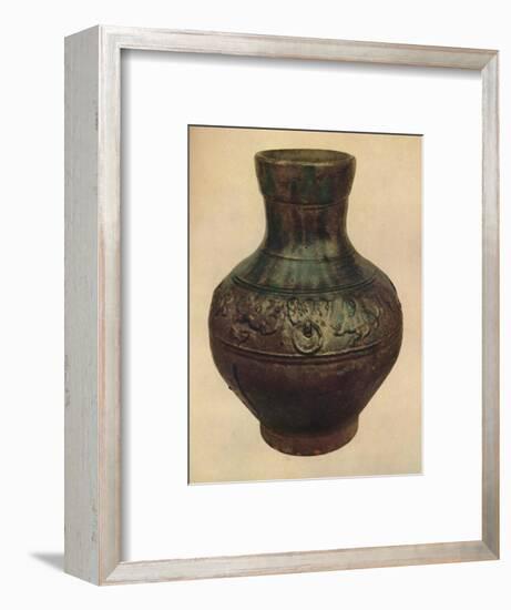 'Wine Jar with Hunting Scene in Relief. Han Dynasty, 206 BC - AD 221, (1927)-Edward F Strange-Framed Giclee Print