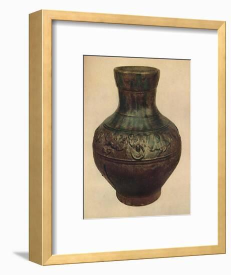 'Wine Jar with Hunting Scene in Relief. Han Dynasty, 206 BC - AD 221, (1927)-Edward F Strange-Framed Giclee Print