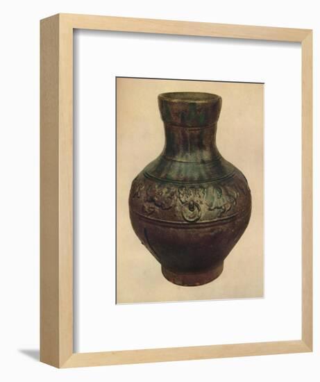 'Wine Jar with Hunting Scene in Relief. Han Dynasty, 206 BC - AD 221, (1927)-Edward F Strange-Framed Giclee Print