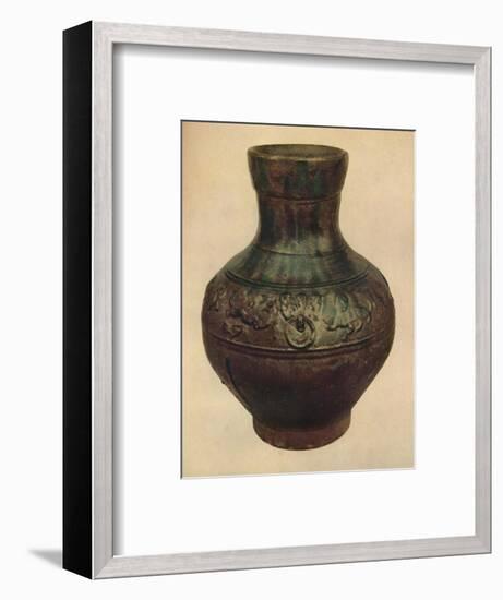 'Wine Jar with Hunting Scene in Relief. Han Dynasty, 206 BC - AD 221, (1927)-Edward F Strange-Framed Giclee Print