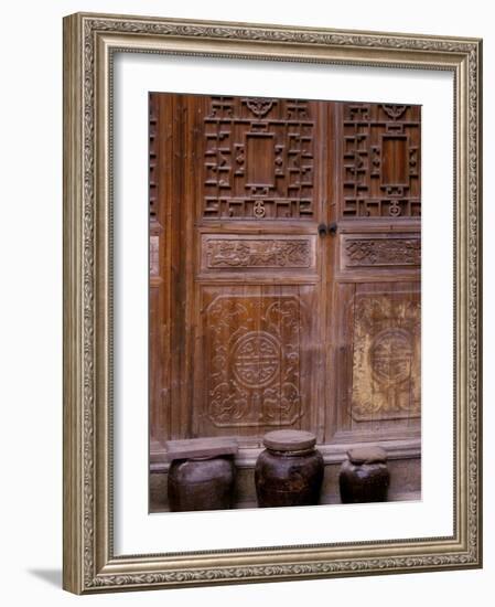 Wine Jars with Wood Screen in Huizhou-styled Architecture, Anhui Province, China-Keren Su-Framed Photographic Print
