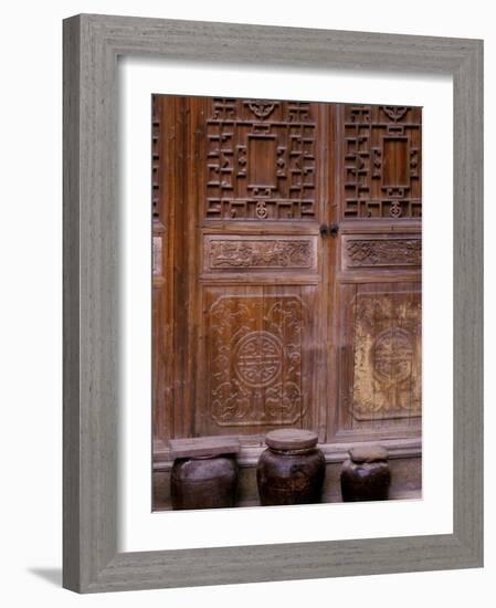 Wine Jars with Wood Screen in Huizhou-styled Architecture, Anhui Province, China-Keren Su-Framed Photographic Print