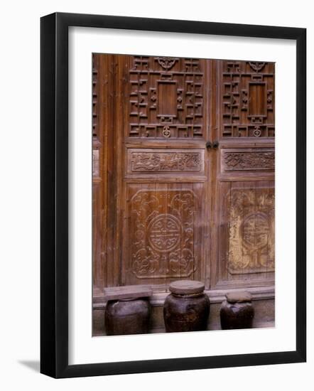 Wine Jars with Wood Screen in Huizhou-styled Architecture, Anhui Province, China-Keren Su-Framed Photographic Print