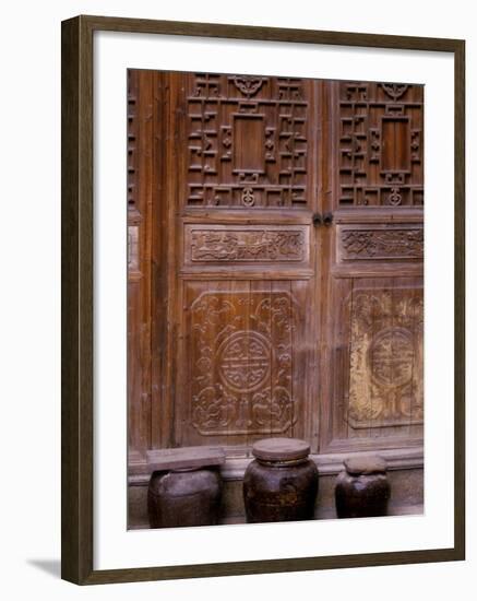 Wine Jars with Wood Screen in Huizhou-styled Architecture, Anhui Province, China-Keren Su-Framed Photographic Print