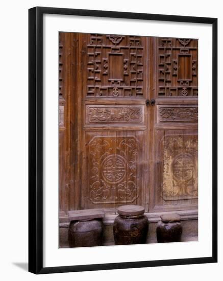 Wine Jars with Wood Screen in Huizhou-styled Architecture, Anhui Province, China-Keren Su-Framed Photographic Print