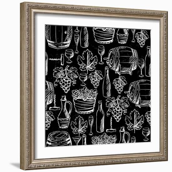 Wine Pattern Drawn by Chalk-incomible-Framed Art Print