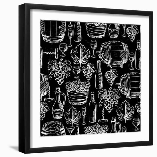 Wine Pattern Drawn by Chalk-incomible-Framed Art Print