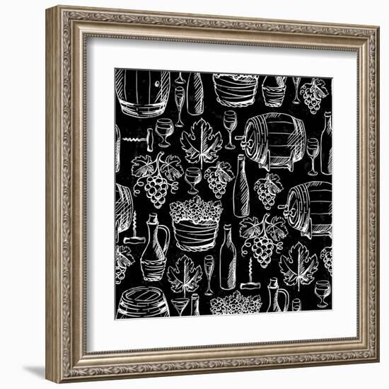 Wine Pattern Drawn by Chalk-incomible-Framed Art Print