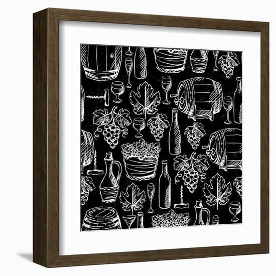 Wine Pattern Drawn by Chalk-incomible-Framed Art Print