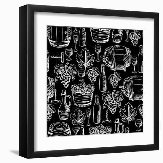 Wine Pattern Drawn by Chalk-incomible-Framed Art Print