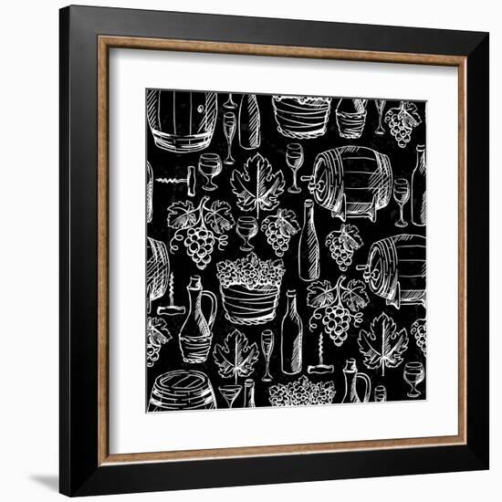 Wine Pattern Drawn by Chalk-incomible-Framed Art Print