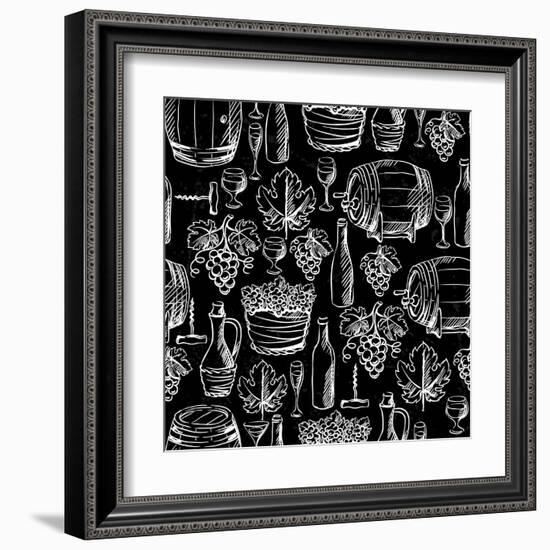 Wine Pattern Drawn by Chalk-incomible-Framed Art Print