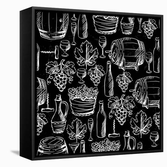 Wine Pattern Drawn by Chalk-incomible-Framed Stretched Canvas