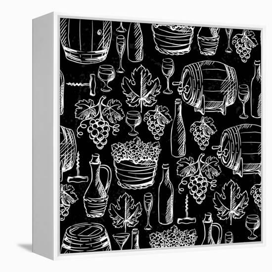 Wine Pattern Drawn by Chalk-incomible-Framed Stretched Canvas