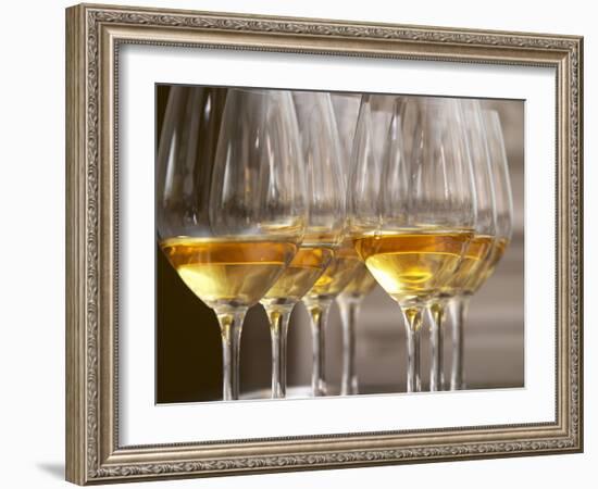 Wine Tasting Glasses with Golden Sweet White Wine from Uroulat Jurancon Charles Hours, France-Per Karlsson-Framed Photographic Print