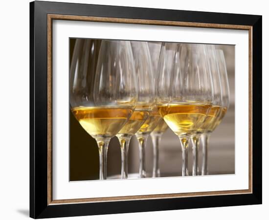 Wine Tasting Glasses with Golden Sweet White Wine from Uroulat Jurancon Charles Hours, France-Per Karlsson-Framed Photographic Print